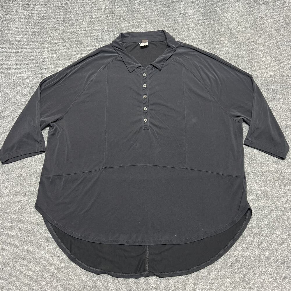 We The Free Polo Oversized Shirt Large Black 3/4 Raglan Sleeve Relaxed Tunic Top